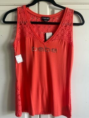 Swarovski Coral Crochet-Trim Tank Top with Crystal Logo